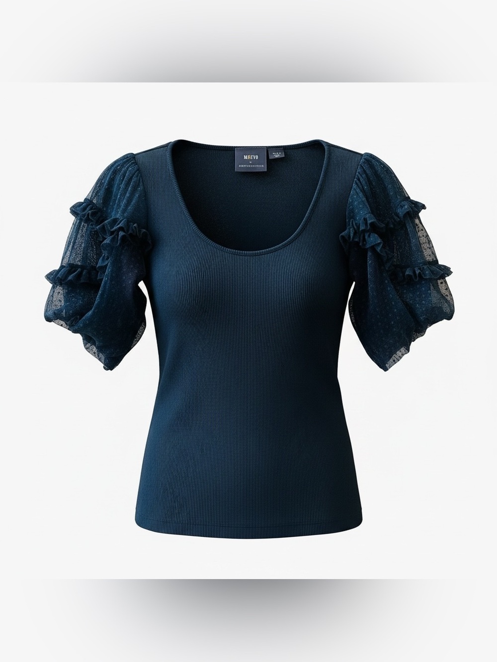 Maeve Anthropologie Mesh Layered Puff Sleeve‎ Ribbed Blouse Sz S Emerald Green